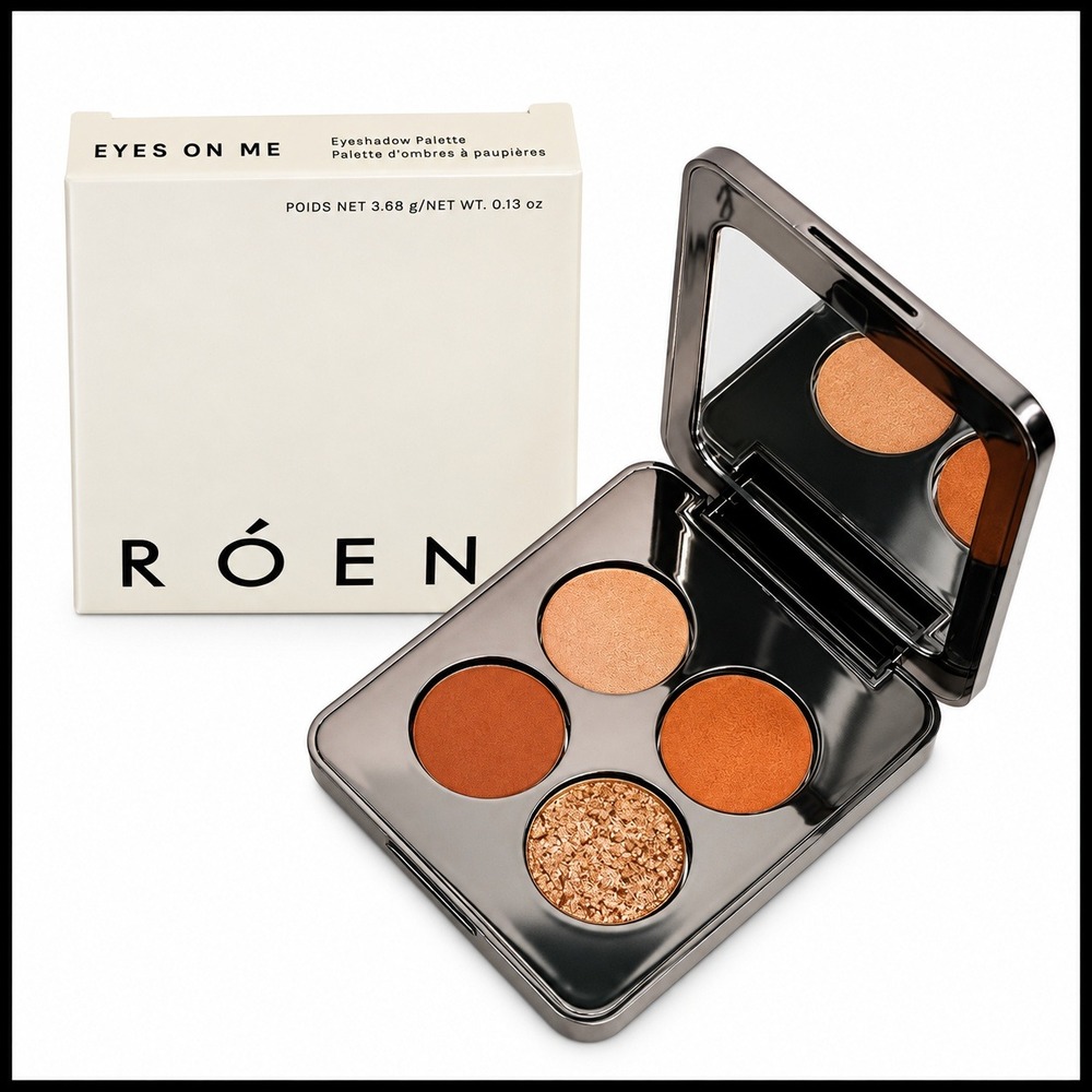 ROEN Eyes on Me Eyeshadow Palette Shimmer Rose Gold Copper Orange Sparkle Full